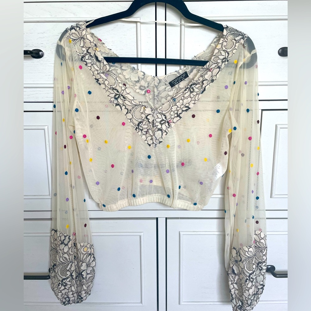 TOPSHOP Mesh Polka Dot Lace Top Size 4